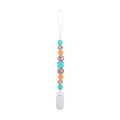Silicone pacifier clip with teal and orange beads featuring cartoon prints - Santa Claus Style