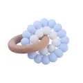 Anello da dentizione per neonati in faggio naturale e perline di silicone azzurre - Blu chiaro