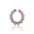 Silicone baby teether ring with matte taupe beads and orange acrylic eye design - Khaki
