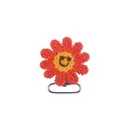 Handgefertigter Häkel-Sonnenblumen-Schnullerkettenclip in Orange und Gelb mit Smile - Orangerot