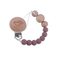 Beech wood pacifier clip with baby face carving and mauve silicone beads for infants - Dark Mauve