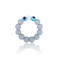 Baby silicone teething ring with grey beads and blue evil eye charms in matte finish - Grey Blue