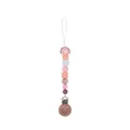 Pink silicone baby pacifier clip with rainbow wooden clasp and crochet beads - Pink