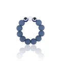 Blue matte silicone teething ring with evil eye beads and a polished white bead - Dark Blue