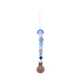 Blue and gray silicone beads pacifier clip with beech wood and rainbow detail - Blue