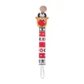 Christmas reindeer baby pacifier clip with festive printed ribbon and wooden clasp - Red & White Stripes Style
