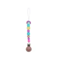 Rainbow silicone pacifier clip with colorful beads and wooden beech holder for babies - Purple