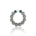 Silicone baby teether ring with grey beads and cute green eye cartoon charms - Sage Green
