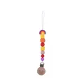 Rainbow silicone baby pacifier clip with beech wood and colorful crochet beads - Red