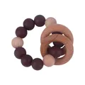 Baby teething ring with dark brown silicone beads and natural wooden ring textures - Coffee