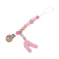 Pink silicone feather baby pacifier clip with beech wood beads on white background - Pink