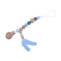 Blue silicone feather baby pacifier clip with beech wood beads and secure metal buckle - Blue