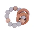 Baby teething bracelet with grey silicone beads and natural wooden rings for sensory play - Light Gray