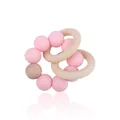 Pink silicone beads and natural beech wood rings teething toy for infants - Pink