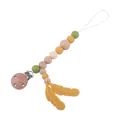 Beech wood baby pacifier clip with yellow silicone feathers and colorful beads - Yellow