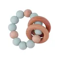 Infant teething ring with light green silicone beads and natural wooden ring rattle - Light Green
