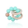 Mint green silicone beads and natural beech wood rings baby teething rattle toy - Mint Green