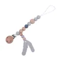 Baby pacifier clip with grey silicone feathers and natural beech wood beads - Light Gray