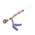 Beech wood pacifier clip with purple silicone beads and feather shaped teething pendants - Lilac Purple