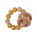 Baby teething bracelet with mustard yellow silicone beads and natural wooden rings - Ginger Yellow