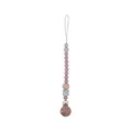 Baby pacifier clip with pink silicone beads and natural beech wood beads on white background - Dusty Rose