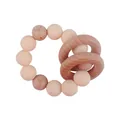 Pink silicone and natural wood beaded baby teether ring with dual wooden rings - Light Skin