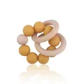 Baby teething ring toy with mustard yellow silicone beads and natural beech wood rings - Turmeric