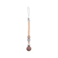 Pink and grey silicone beads baby pacifier clip with natural beech wood accents - Deep Skin