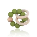 Baby beech wood teething ring and sage green silicone beads for infant sensory play - Avocado Green