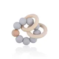 Baby teething ring with grey silicone beads and natural beech wood circles for infant - Light Gray