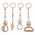 Baby beech wood teething ring set with silicone beads and carved wooden pendants - Cloud