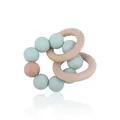 Baby teething ring with mint green silicone beads and natural beech wood circles - Light Green