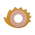 Hedgehog silicone and beech wood baby teether ring in mustard yellow color - Yellow Hedgehog