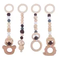 4-piece baby gym hanging toys set with wooden animals and silicone beads for teething - Hedgehog
