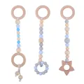 Set 3 uds mordedor bebé con madera de haya, cuentas silicona azul y cascabel - Azul
