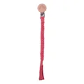 Handmade red braided pacifier clip with rainbow engraved beech wood clip for infants - Watermelon red
