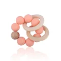 Baby pink silicone bead and beech wood ring teether rattle toy for infant teething relief - Rose Pink