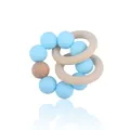 Baby teething ring with light blue silicone beads and natural beech wood interlocking rings - Blue