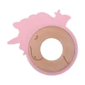 Pink silicone unicorn baby teether with smooth beech wood ring for infant motor skills - Pink