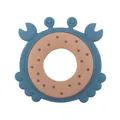 Blue silicone crab teething toy with spotted beech wood ring for infant motor skills - Dark Blue Crab
