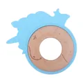 Light blue silicone unicorn baby teether with smooth natural beech wood ring - Blue
