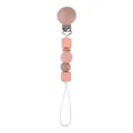 Silicone and beech wood pacifier clip with pink crochet bead and geometric beads - Rose Pink