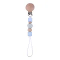 Sky blue silicone beads and beech wood pacifier clip holder with crochet details - Blue