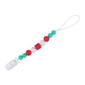 Christmas color silicone bead pacifier clip with red, white and green teething beads - Red