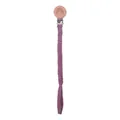 Handmade purple braided cotton pacifier clip with rainbow engraved beech wood clip - Taro Purple