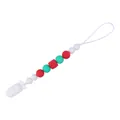 Christmas silicone pacifier clip with red and green silicone beads and white safety clip - Green