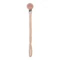 Handmade beech wood pacifier clip with beige braided cotton strap and rainbow engraving - Light Skin