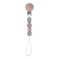 Attache-tétine avec perles en silicone gris et crochet sur clip en hêtre - Gris clair