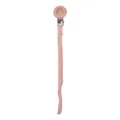 Handmade pink cotton woven pacifier clip with rainbow engraved beech wood holder - Rose Pink