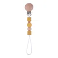 Attache-tétine en hêtre avec perles en silicone et boule au crochet jaune - Curcuma